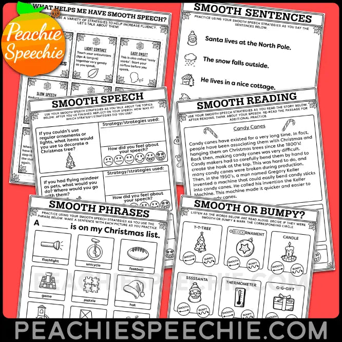 Christmas Fluency Therapy Activities (Stuttering Therapy) - Materials peachiespeechie.com