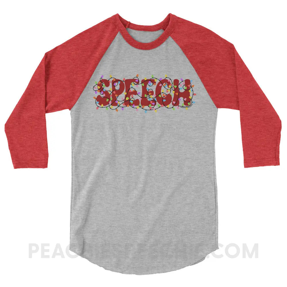 Christmas Lights Speech Baseball Tee - Heather Grey/Heather Red / XS - peachiespeechie.com