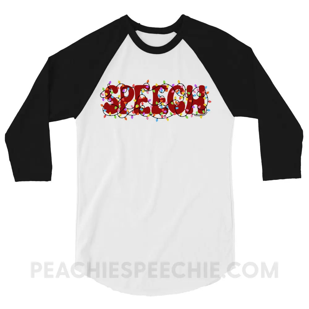 Christmas Lights Speech Baseball Tee - White/Black / XS - peachiespeechie.com