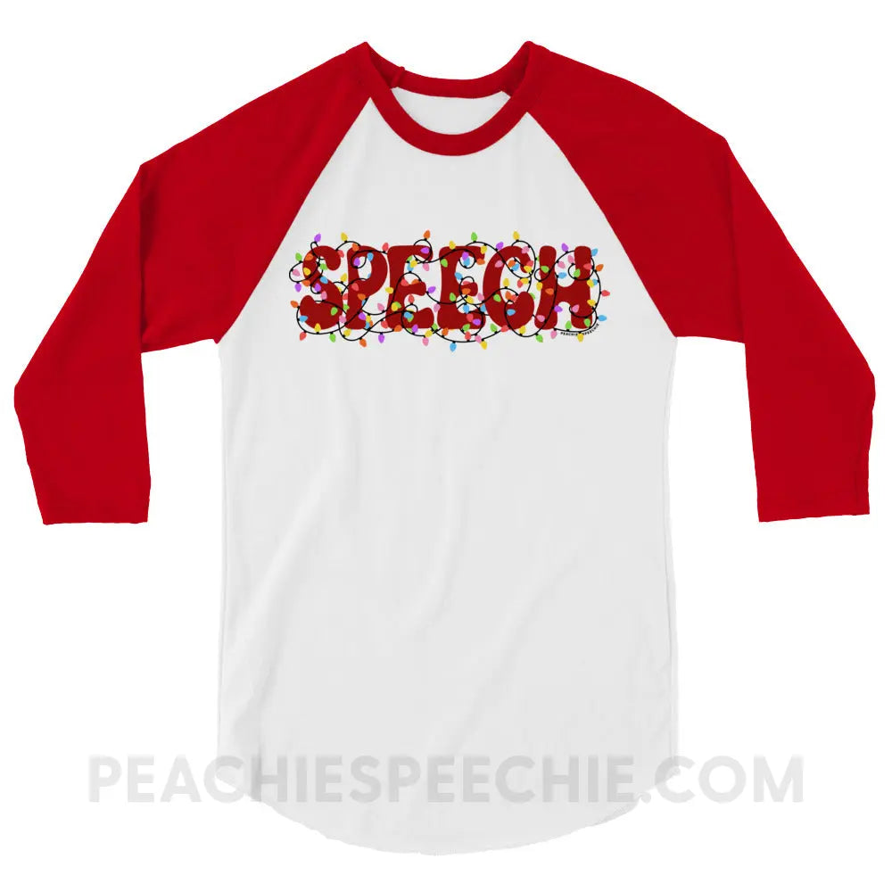 Christmas Lights Speech Baseball Tee - White/Red / XS - peachiespeechie.com