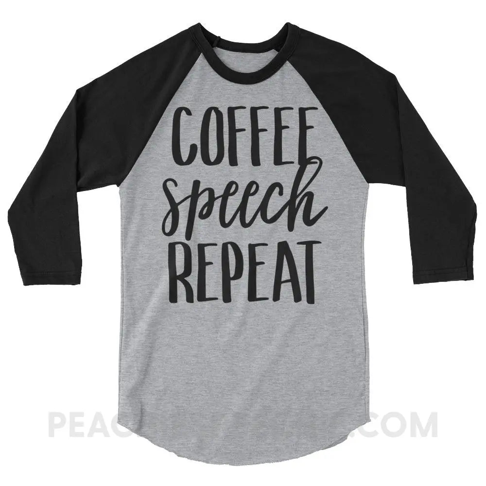 Coffee Speech Repeat Baseball Tee - Heather Grey/Black / XS - T-Shirts & Tops peachiespeechie.com