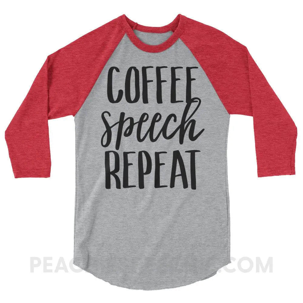 Coffee Speech Repeat Baseball Tee - Heather Grey/Heather Red / XS - T-Shirts & Tops peachiespeechie.com