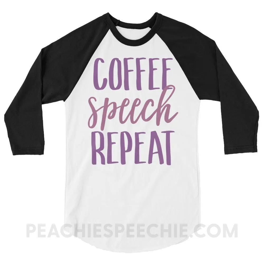 Coffee Speech Repeat Baseball Tee - White/Black / XS - T-Shirts & Tops peachiespeechie.com