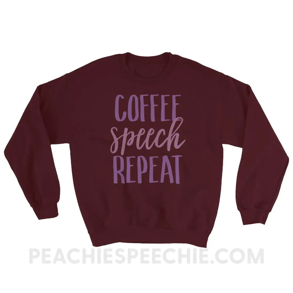 Coffee Speech Repeat Classic Sweatshirt - Maroon / S Hoodies & Sweatshirts peachiespeechie.com