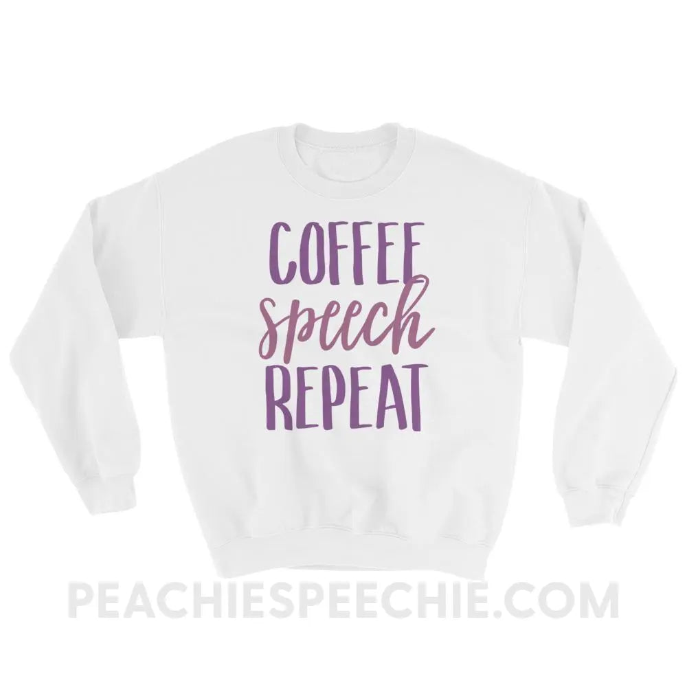Coffee Speech Repeat Classic Sweatshirt - White / S Hoodies & Sweatshirts peachiespeechie.com