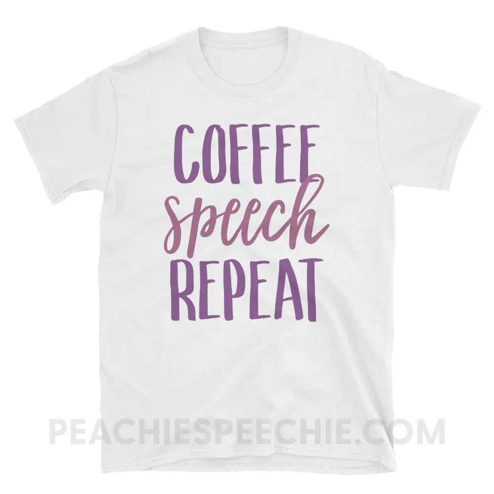 Coffee Speech Repeat Classic Tee - White / S - T-Shirts & Tops peachiespeechie.com