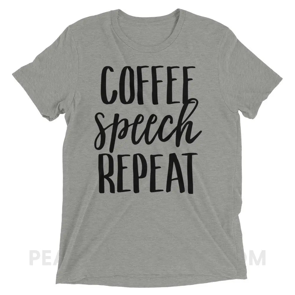 Coffee Speech Repeat Tri-Blend Tee - Athletic Grey Triblend / XS - T-Shirts & Tops peachiespeechie.com