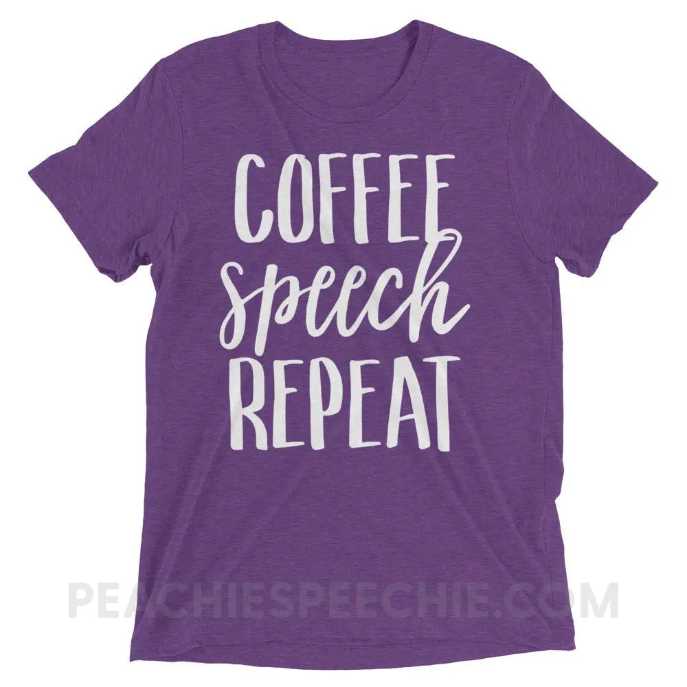 Coffee Speech Repeat Tri-Blend Tee - Purple Triblend / XS - T-Shirts & Tops peachiespeechie.com