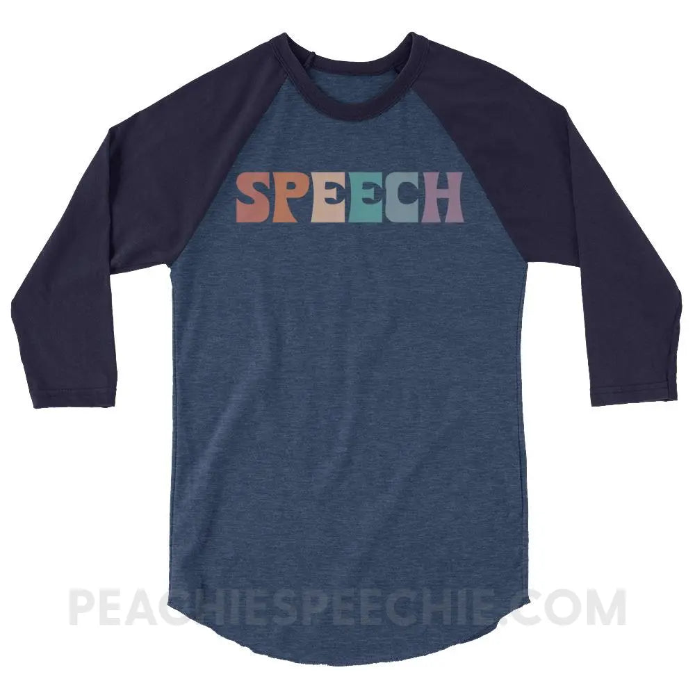 Colorful Speech Baseball Tee - Heather Denim/Navy / XS - T-Shirts & Tops peachiespeechie.com