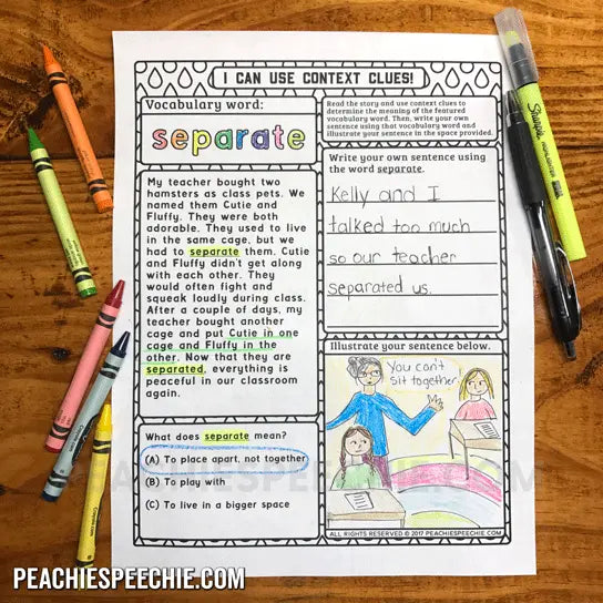 I Can Use Context Clues With Tier 2 Vocabulary - Materials peachiespeechie.com