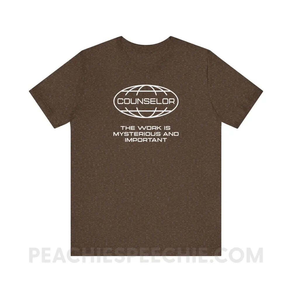 Counseling Is Mysterious And Important Premium Soft Tee - Heather Brown / XS - T-Shirt peachiespeechie.com