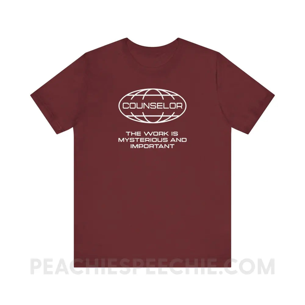 Counseling Is Mysterious And Important Premium Soft Tee - Heather Cardinal / XS - T-Shirt peachiespeechie.com