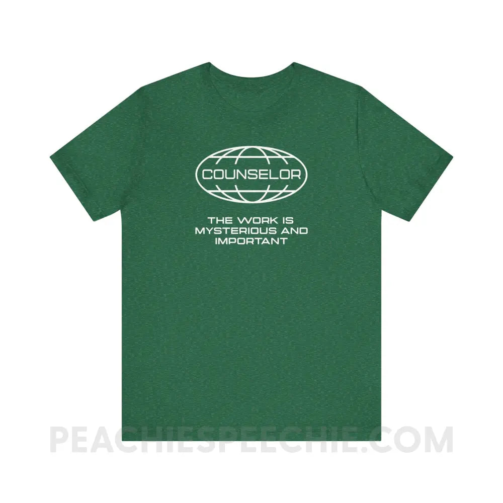 Counseling Is Mysterious And Important Premium Soft Tee - Heather Grass Green / XS - T-Shirt peachiespeechie.com