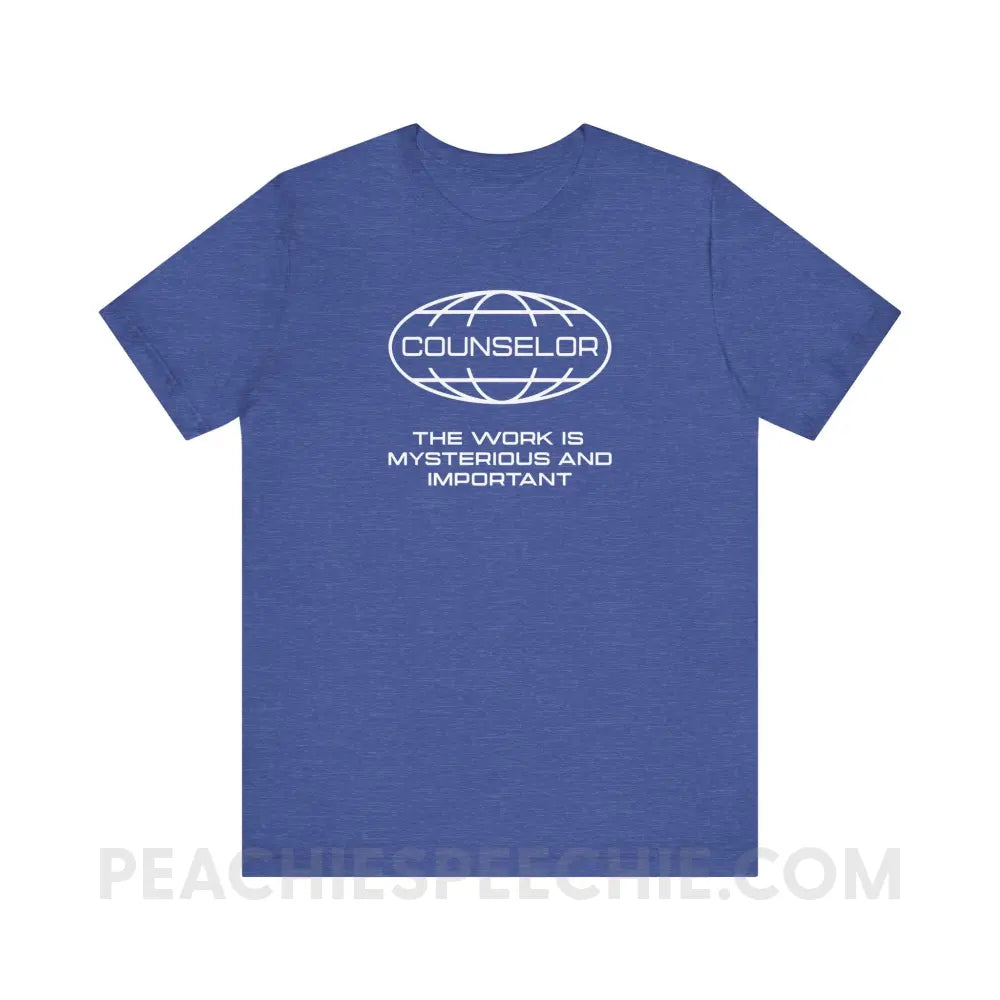 Counseling Is Mysterious And Important Premium Soft Tee - Heather True Royal / XS - T-Shirt peachiespeechie.com