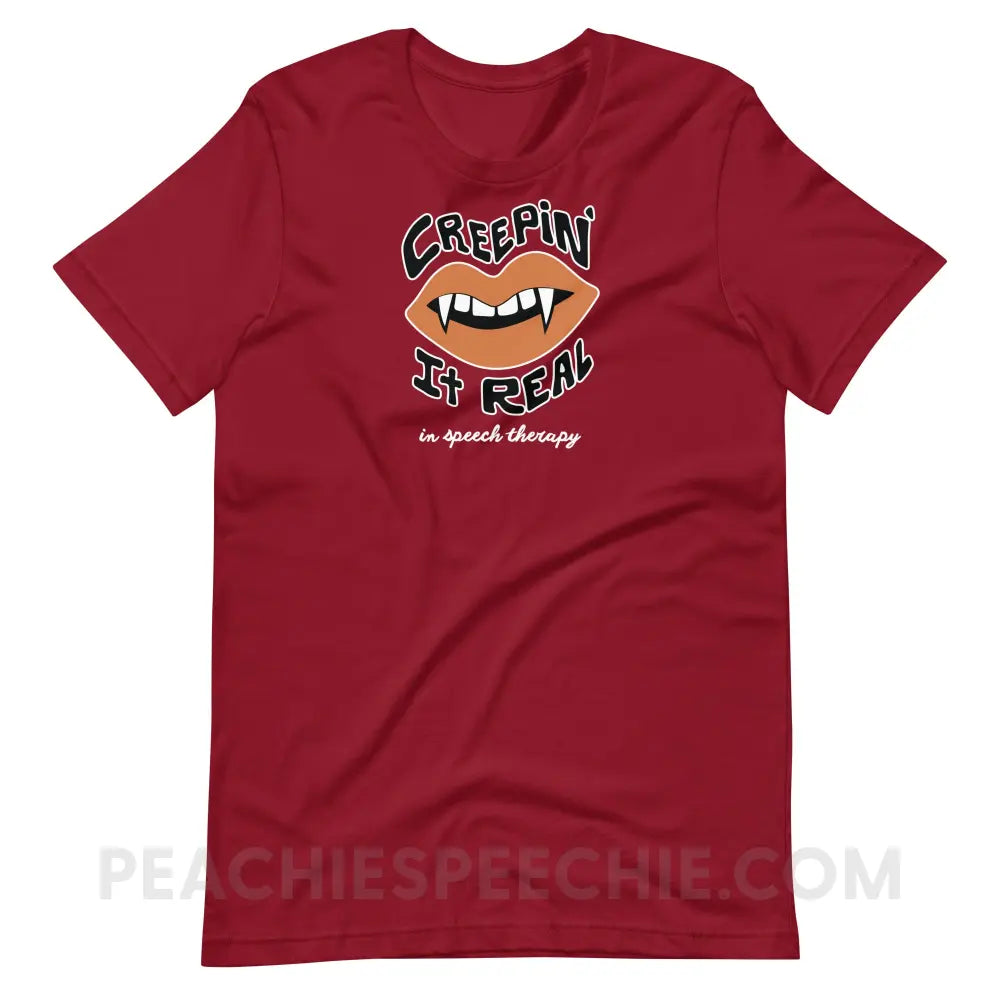 Creepin’ It Real In Speech Therapy Premium Soft Tee - Cardinal / XS - peachiespeechie.com