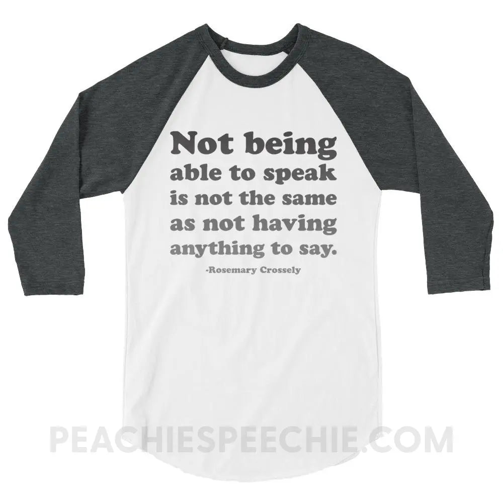 Crossely Quote Baseball Tee - White/Heather Charcoal / XS - T-Shirts & Tops peachiespeechie.com