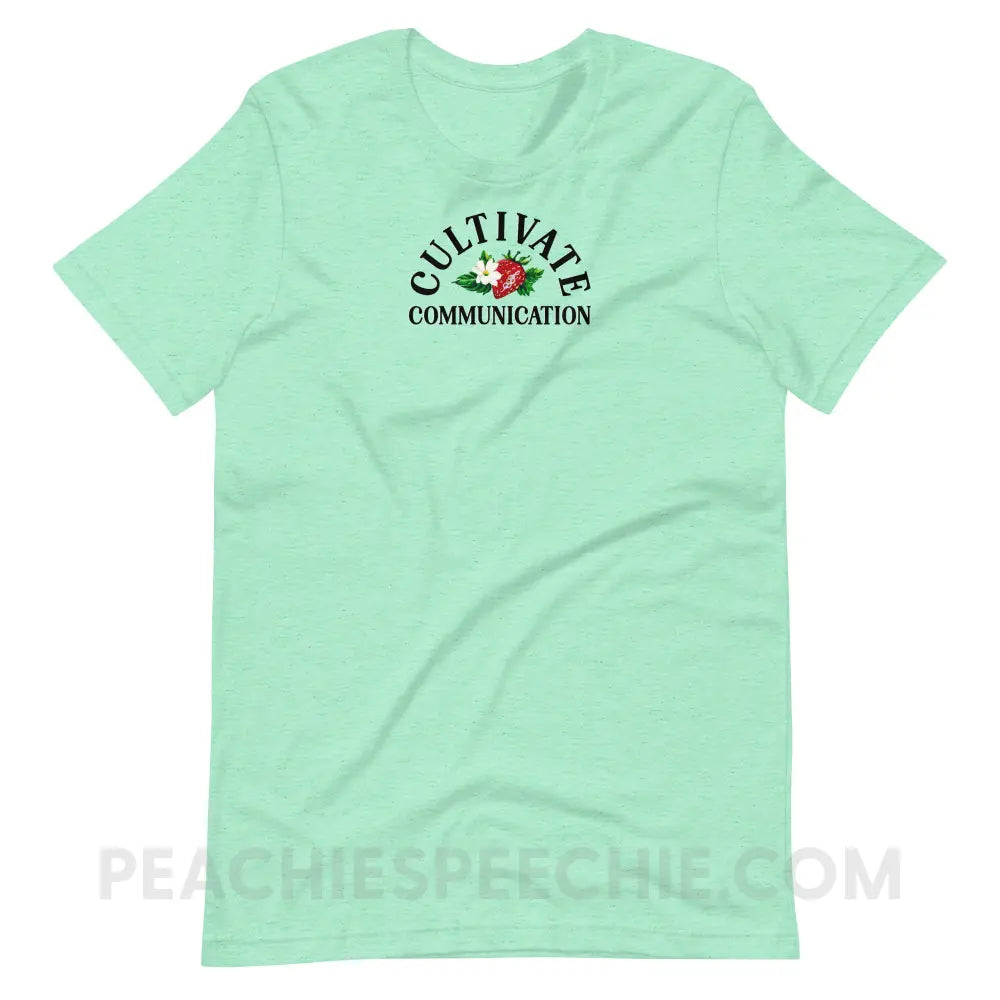 Cultivate Communication NSLHM Strawberries Premium Soft Tee - Heather Mint / S - peachiespeechie.com