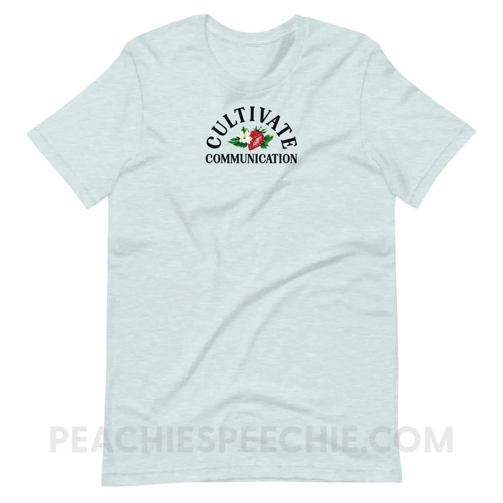 Cultivate Communication NSLHM Strawberries Premium Soft Tee - Heather Prism Ice Blue / XS - peachiespeechie.com