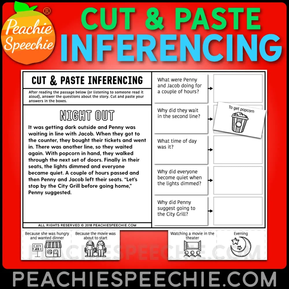 Cut and Paste Inferencing Stories - Materials peachiespeechie.com