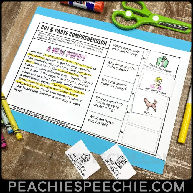 Cut and Paste BUNDLE for Comprehension Inferencing & Sequencing - Materials peachiespeechie.com