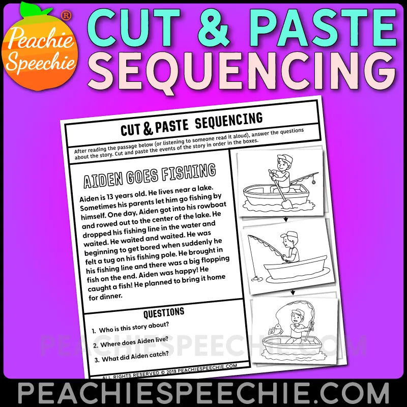 Cut and Paste BUNDLE for Comprehension Inferencing & Sequencing - Materials peachiespeechie.com