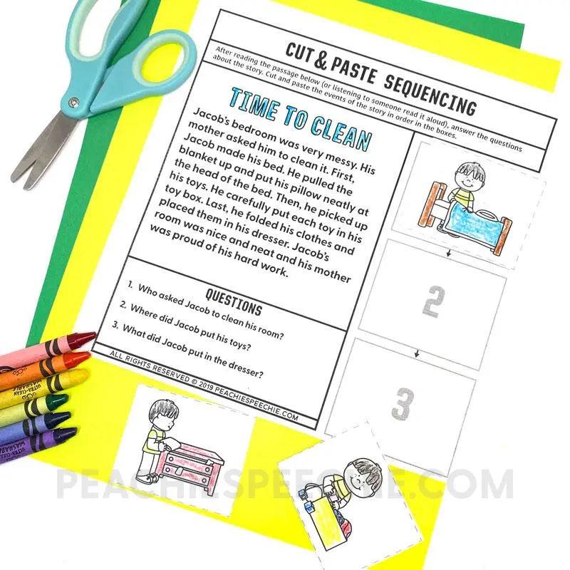 Cut and Paste BUNDLE for Comprehension Inferencing & Sequencing - Materials peachiespeechie.com