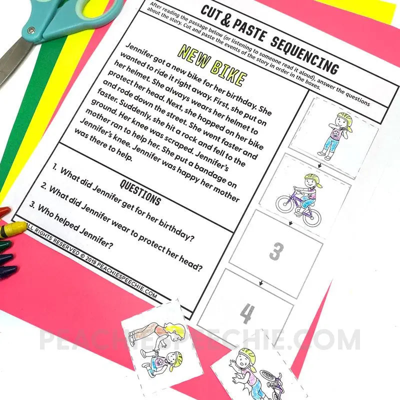 Cut and Paste BUNDLE for Comprehension Inferencing & Sequencing - Materials peachiespeechie.com