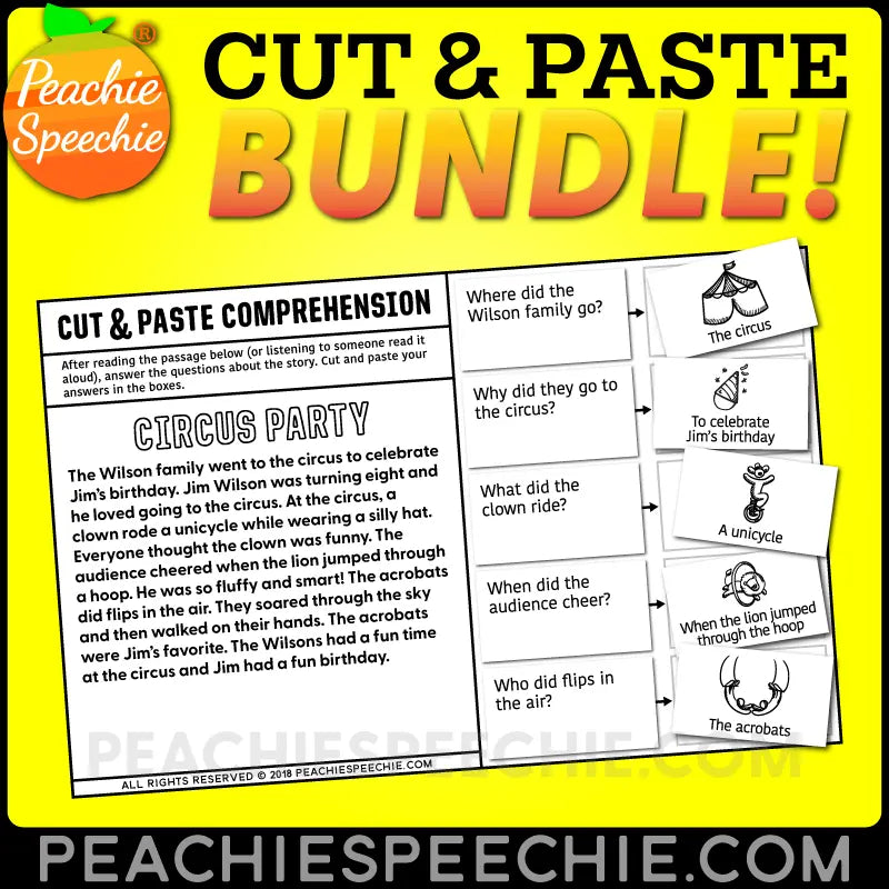 Cut and Paste BUNDLE for Comprehension Inferencing & Sequencing - Materials peachiespeechie.com
