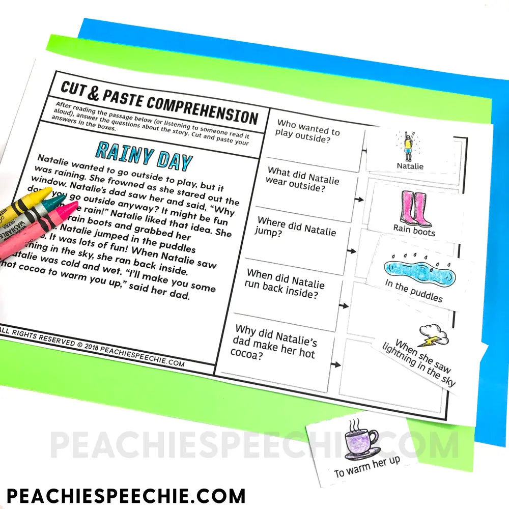 Cut and Paste Comprehension Stories for the WHOLE YEAR - Materials peachiespeechie.com