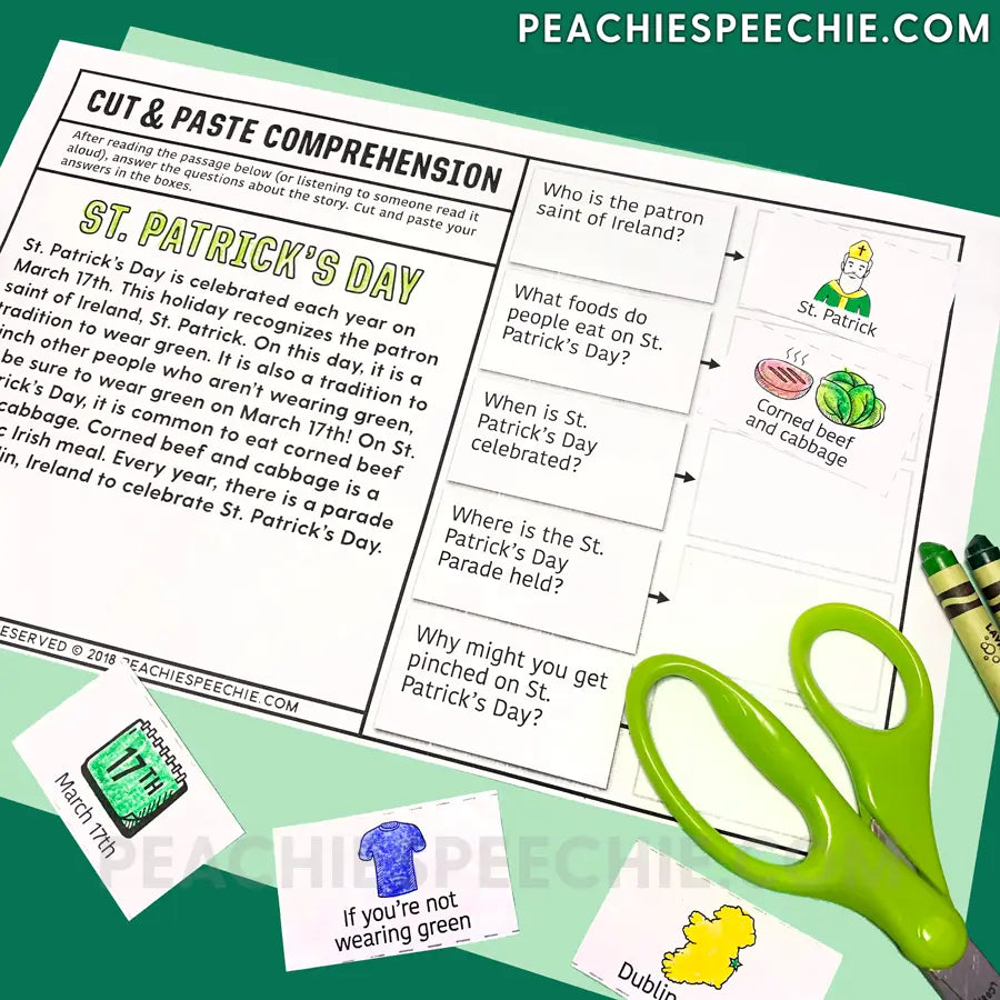 Cut and Paste Comprehension Stories for the WHOLE YEAR - Materials peachiespeechie.com