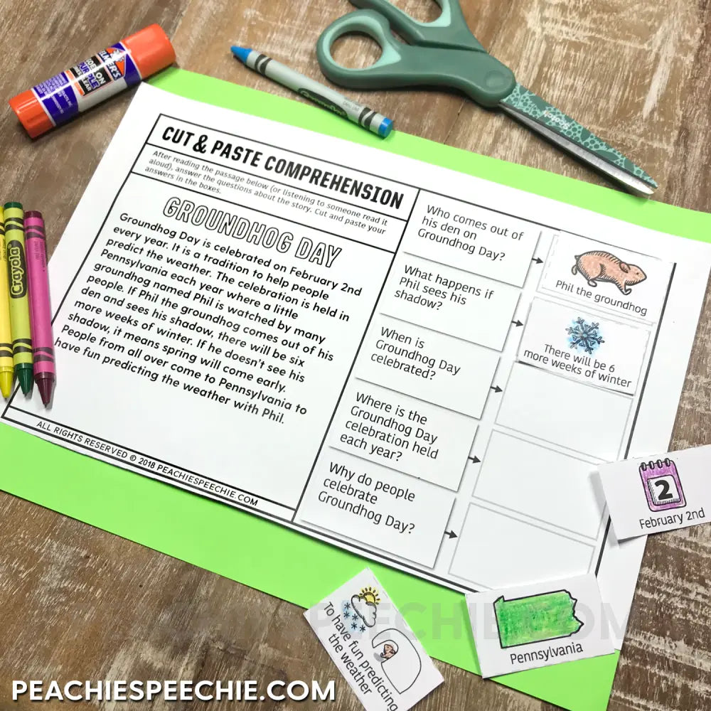 Cut and Paste Comprehension Stories for the WHOLE YEAR - Materials peachiespeechie.com
