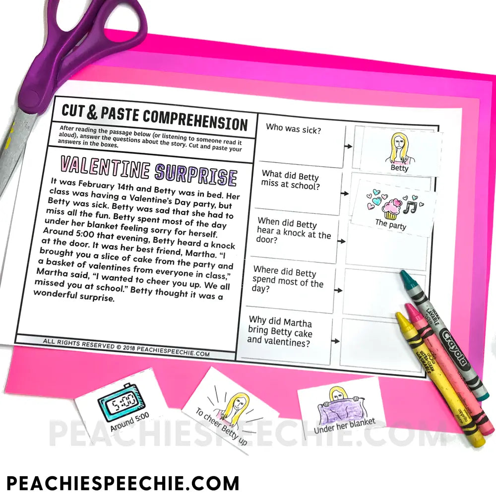 Cut and Paste Comprehension Stories for the WHOLE YEAR - Materials peachiespeechie.com