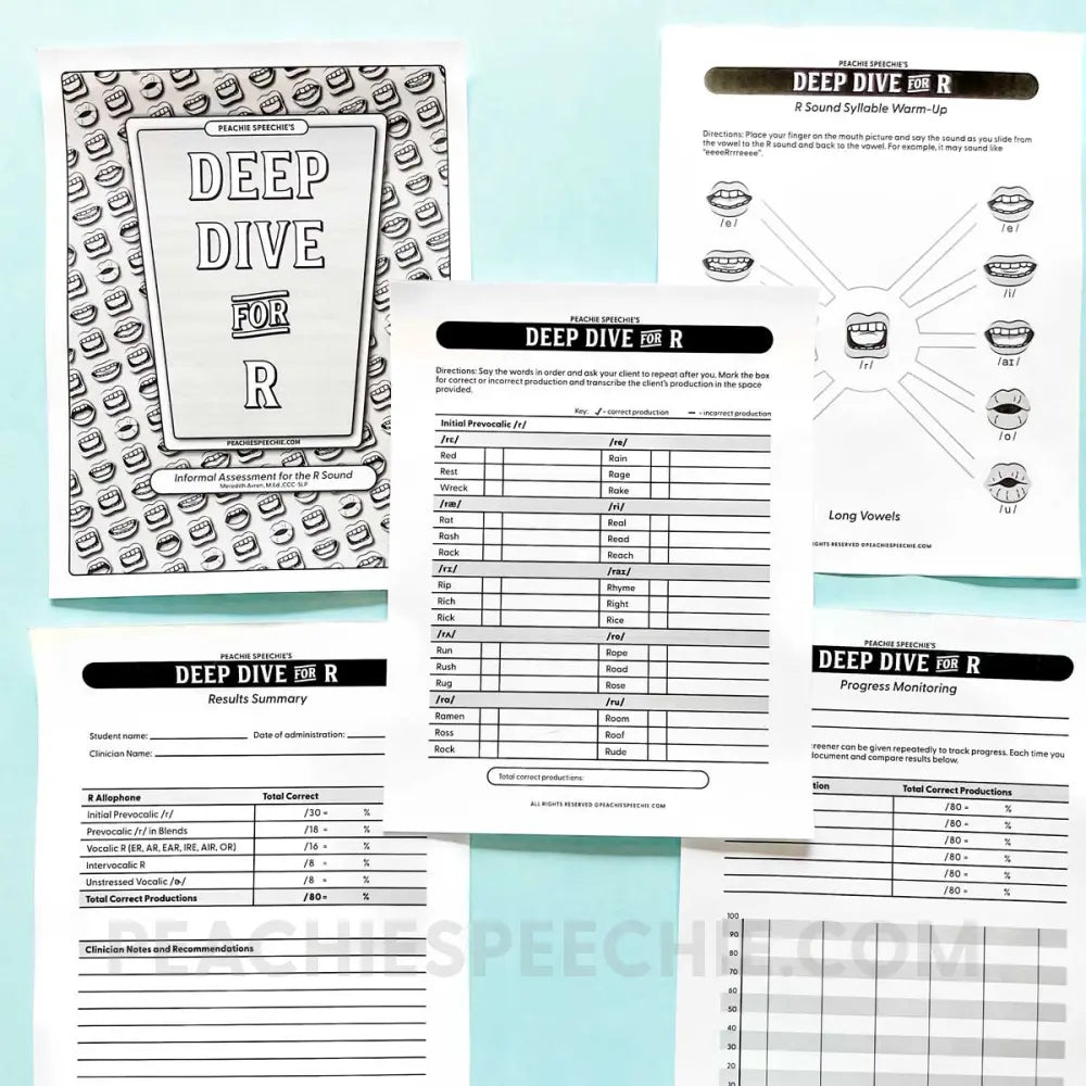 Deep Dive for R - An Informal Assessment - Materials - peachiespeechie.com