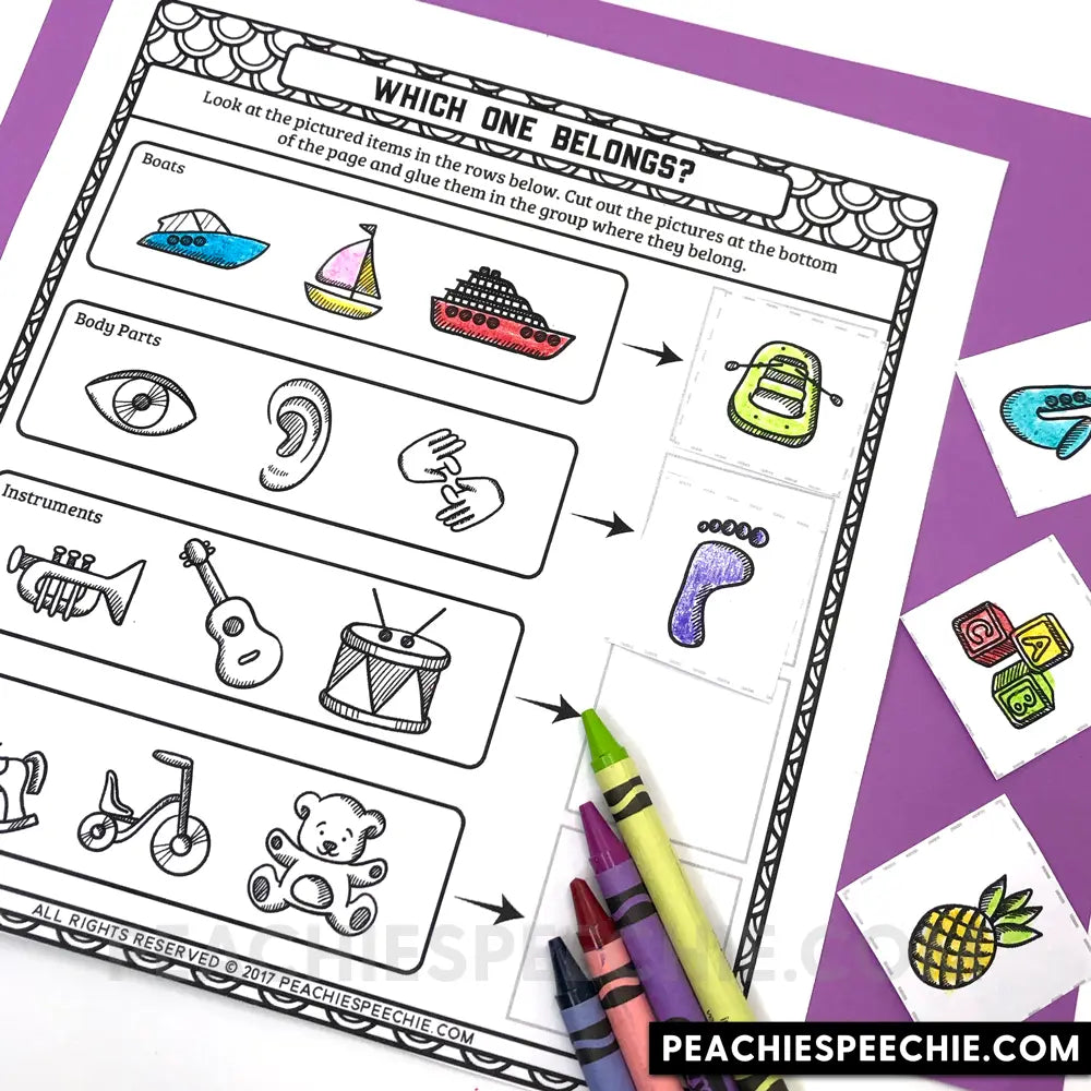I Can Describe and Categorize: No-Prep Workbook - Materials peachiespeechie.com