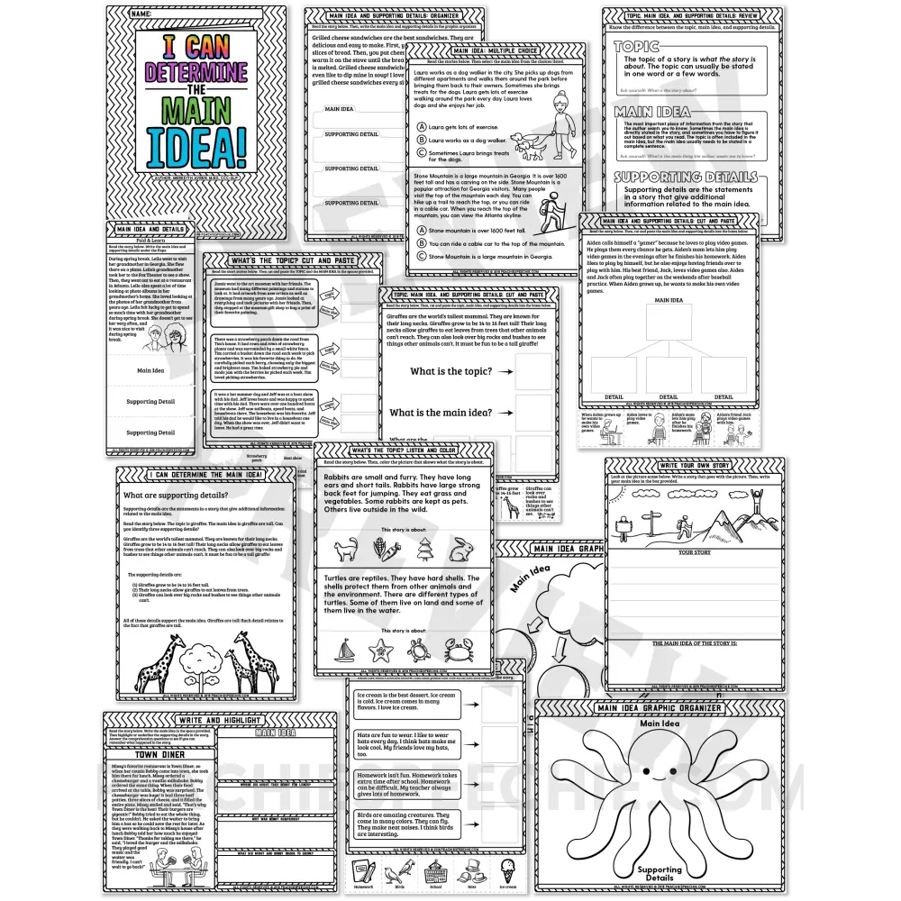 I Can Determine the Main Idea: No-Prep Workbook - Materials peachiespeechie.com