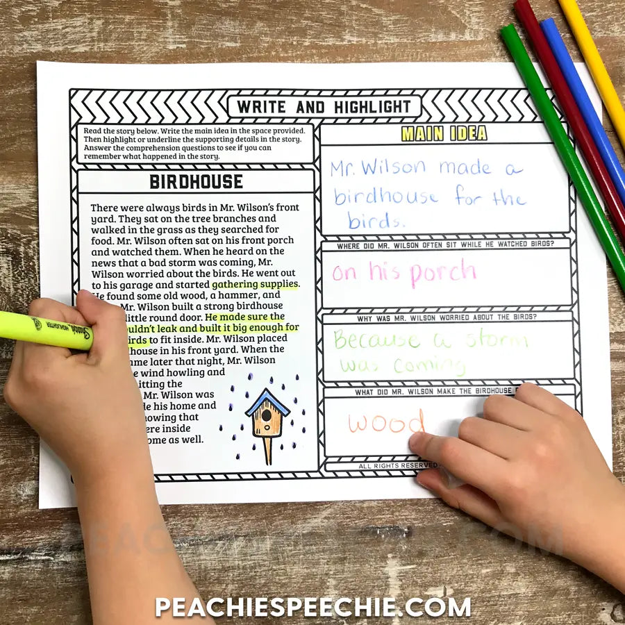 I Can Determine the Main Idea: No-Prep Workbook - Materials peachiespeechie.com
