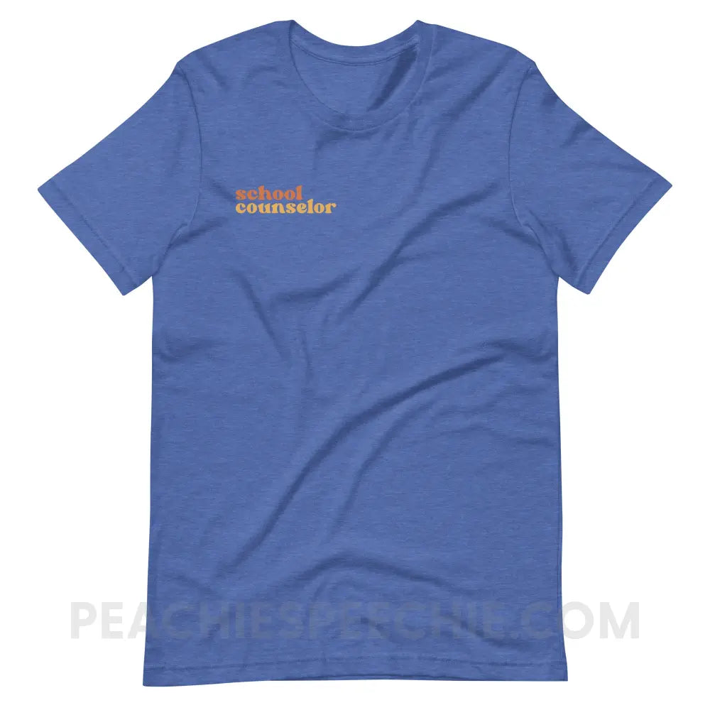 Earthy School Counselor Premium Soft Tee - Heather True Royal / S - T-Shirt peachiespeechie.com