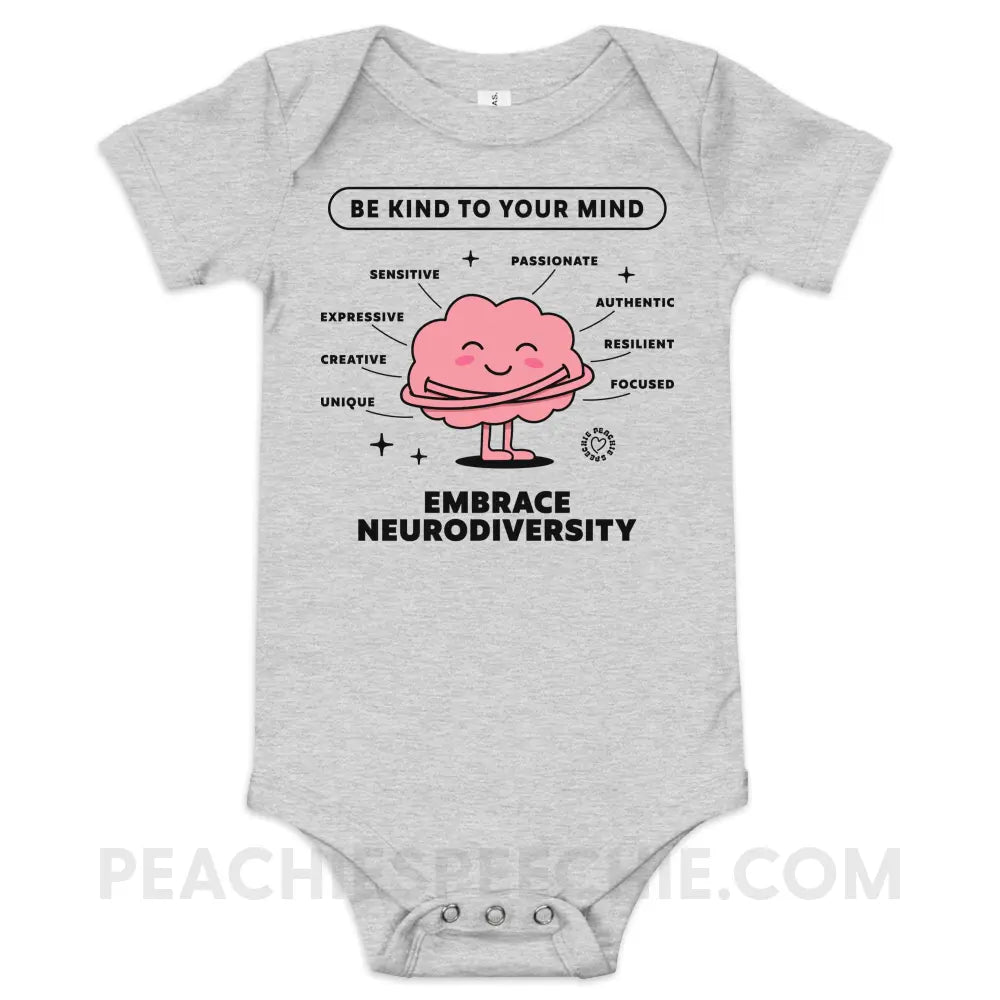 Embrace Neurodiversity Brain Baby Onesie - Athletic Heather / 3-6m - peachiespeechie.com