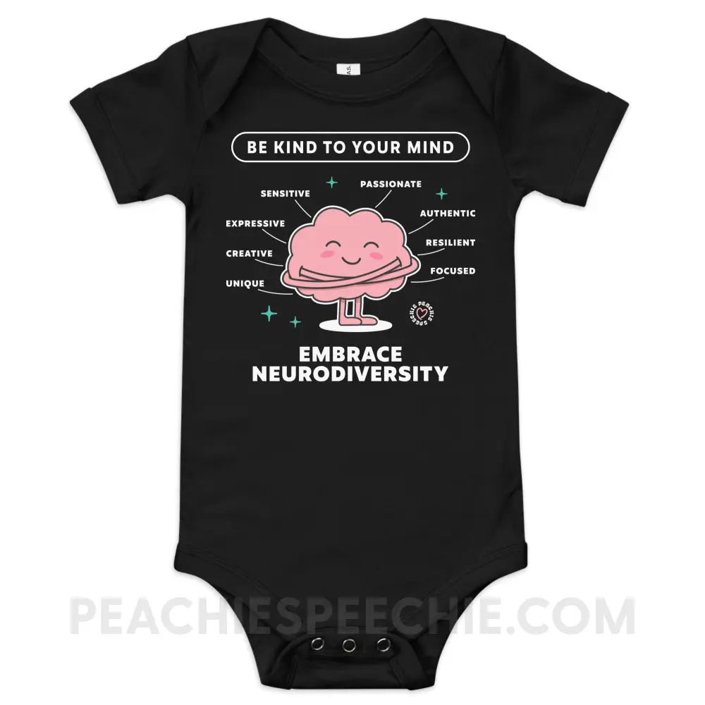 Embrace Neurodiversity Brain Baby Onesie - Black / 3-6m - peachiespeechie.com