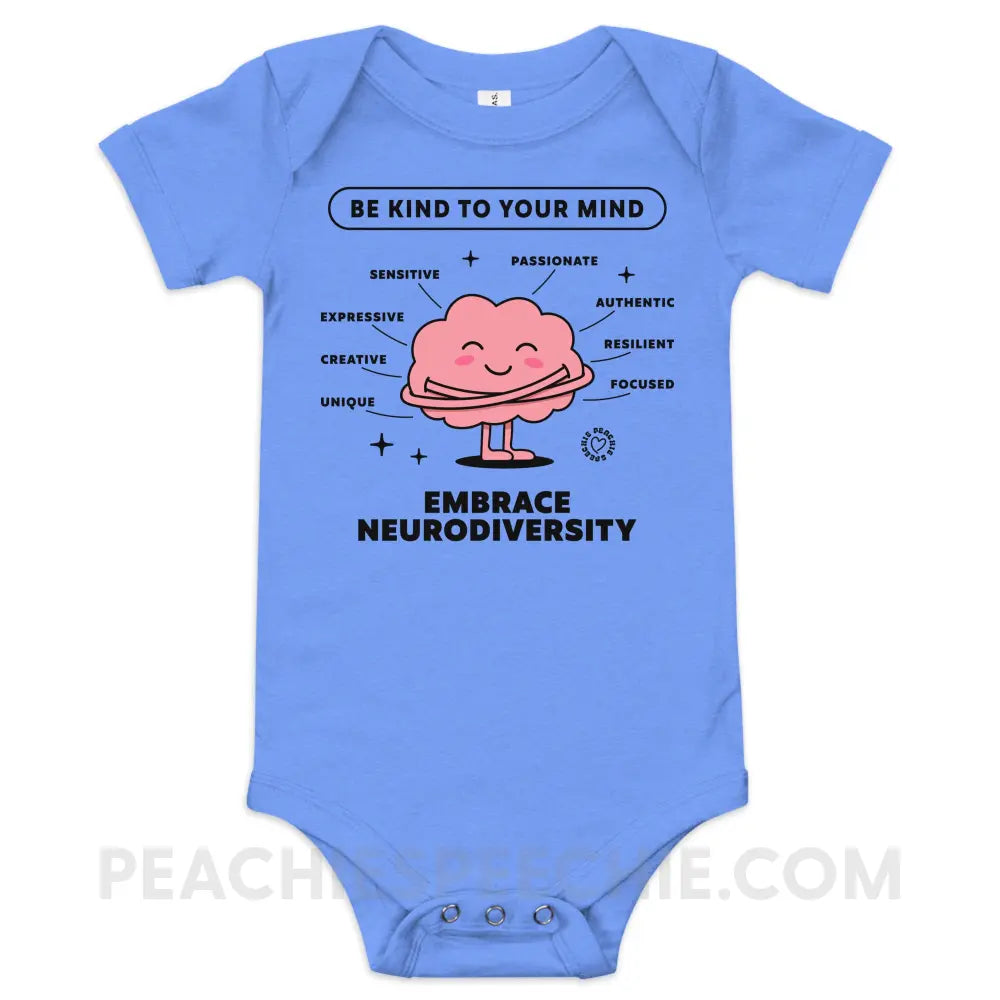 Embrace Neurodiversity Brain Baby Onesie - Heather Columbia Blue / 3-6m - peachiespeechie.com