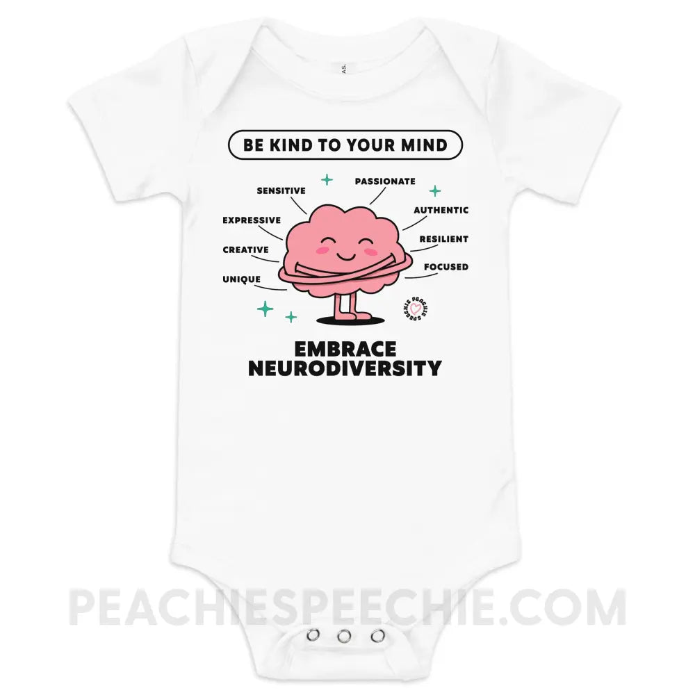 Embrace Neurodiversity Brain Baby Onesie - White / 3-6m - peachiespeechie.com