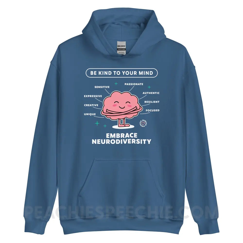 Embrace Neurodiversity Brain Classic Hoodie - Indigo Blue / S - peachiespeechie.com