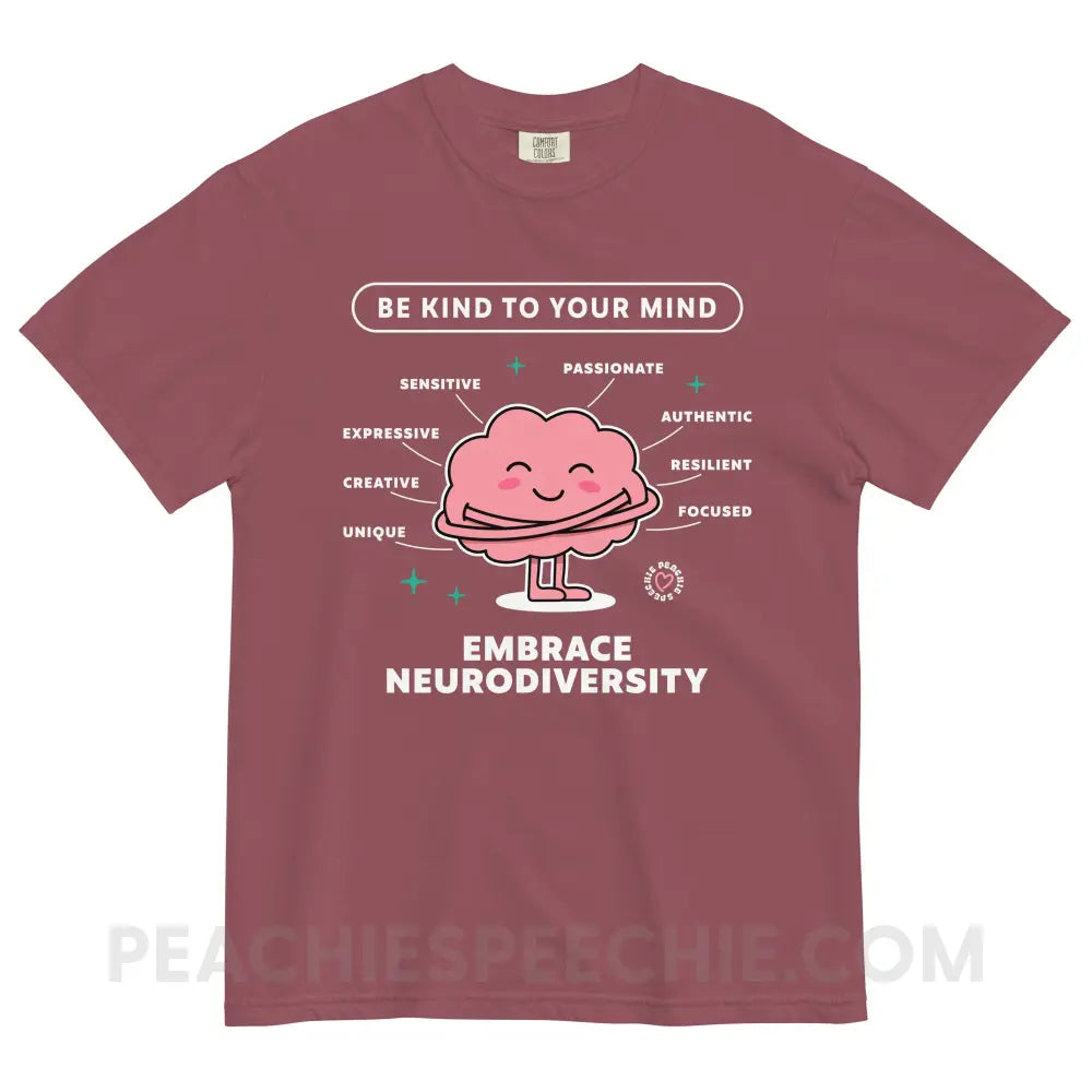 Embrace Neurodiversity Brain Comfort Colors Tee - Brick / S - peachiespeechie.com