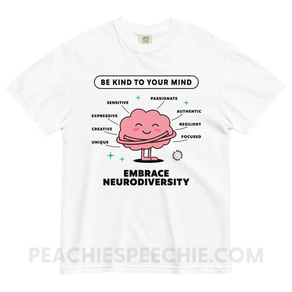 Embrace Neurodiversity Brain Comfort Colors Tee - White / S - peachiespeechie.com