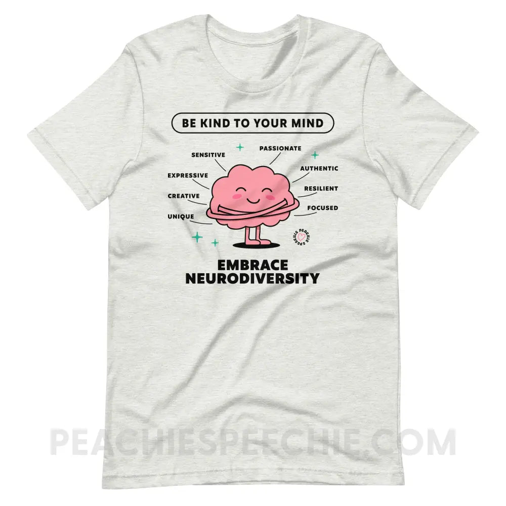 Embrace Neurodiversity Brain Premium Soft Tee - Ash / S - peachiespeechie.com