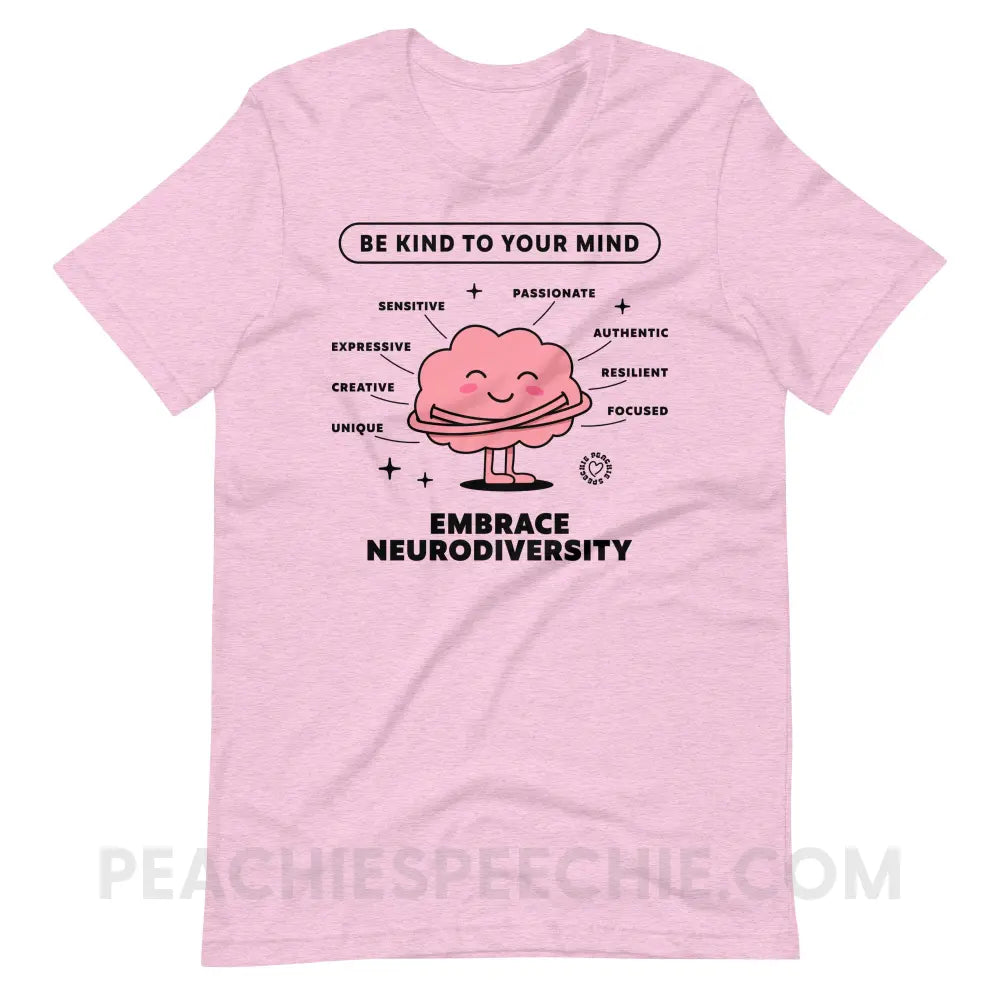 Embrace Neurodiversity Brain Premium Soft Tee - Heather Prism Lilac / XS - peachiespeechie.com
