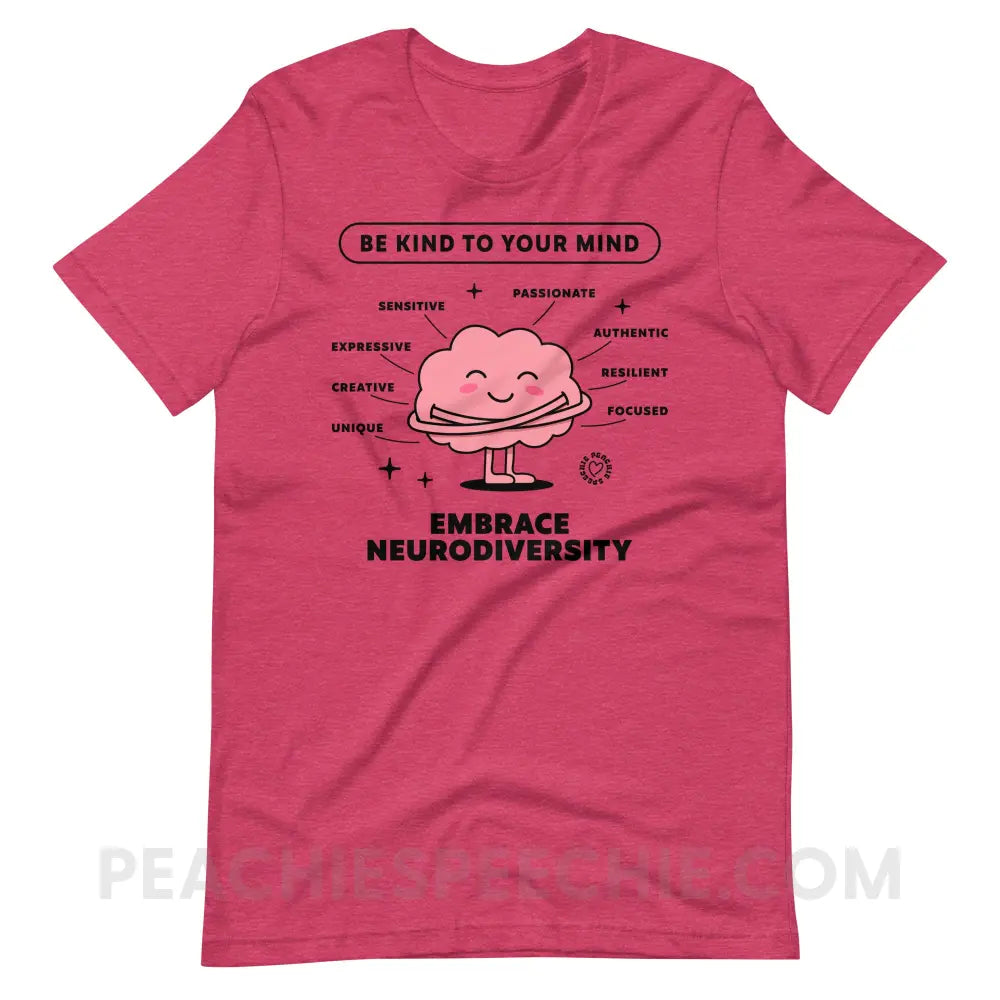 Embrace Neurodiversity Brain Premium Soft Tee - Heather Raspberry / S - peachiespeechie.com