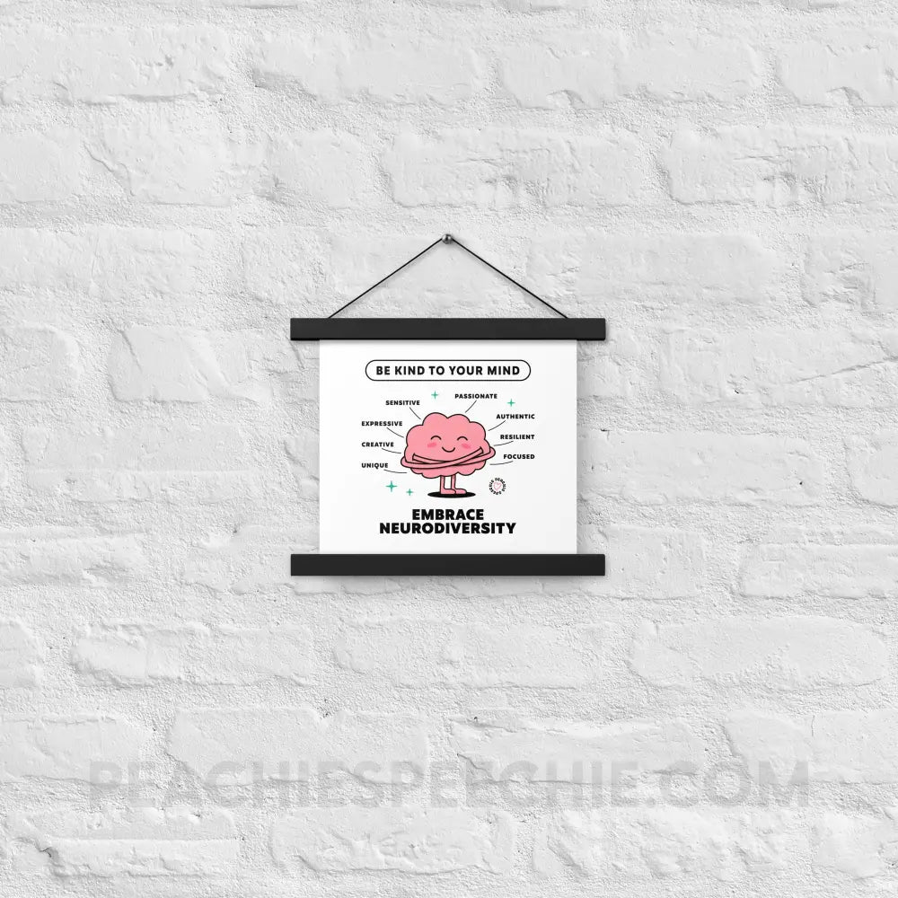 Embrace Neurodiversity Brain Wooden Hanger Poster - Black / 10″×10″ - peachiespeechie.com