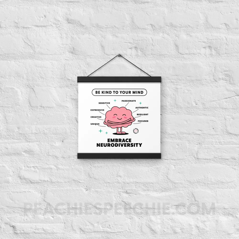 Embrace Neurodiversity Brain Wooden Hanger Poster - Black / 12″×12″ - peachiespeechie.com