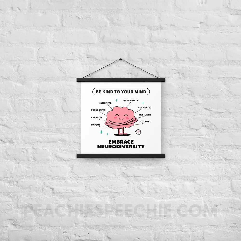Embrace Neurodiversity Brain Wooden Hanger Poster - Black / 18″×18″ - peachiespeechie.com